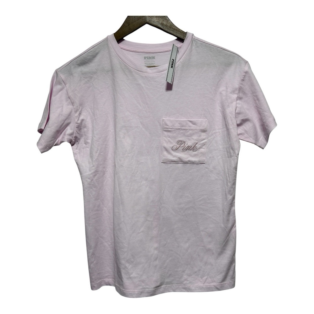PINK TShirt Womens XS Pale Pink Short Sleeve Pocket Tee Lightweight Sleep Top